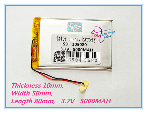 Free shipping Polymer battery 5000 mah 3.7V 105080 smart home MP3 speakers Li-ion battery for dvr,GPS,mp3,mp4,cell phone,speaker ► Photo 1/1