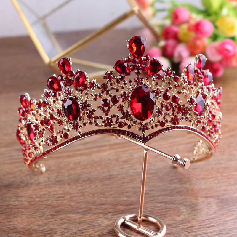 Baroque Vintage Gold Red Green Crystal Crown Wedding Tiara Rhinestone  Pageant Prom Crowns Bride Headbands Women Hair Accessories - Price history  & Review | AliExpress Seller - George Black Official Store 