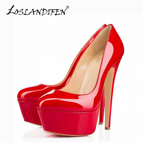 Platform Women Pumps Extremely High Heels Shoes14cm Sexy Patent Leather Woman Wedding Party Shoes Stiletto Pumps Red 817-9PA ► Photo 1/6