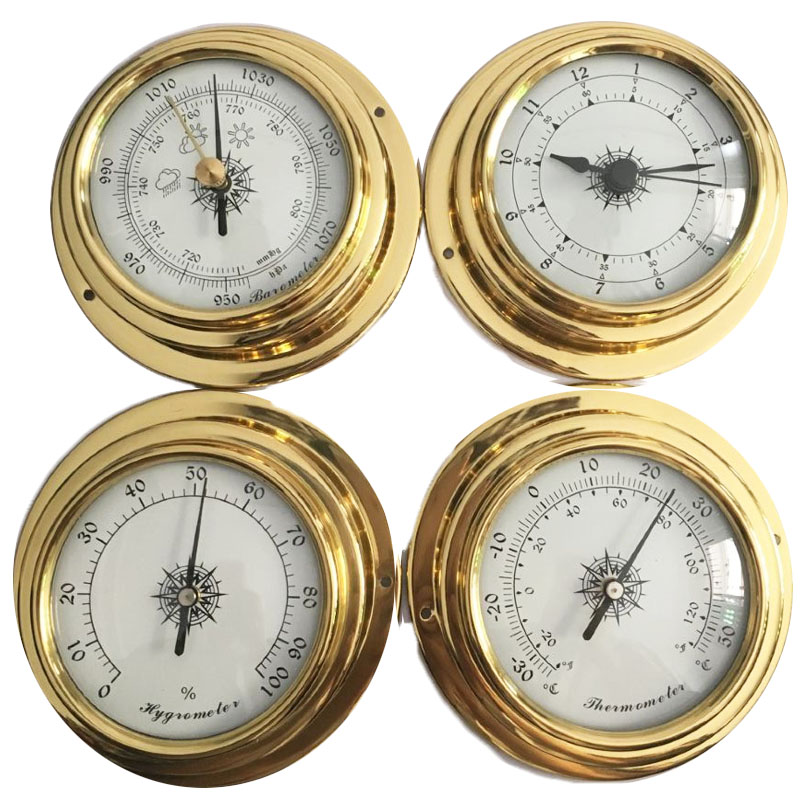 Weather Station 4 pcs/set 145mm Brass Barometer /Thermometer/ Hygrometer /Clock 