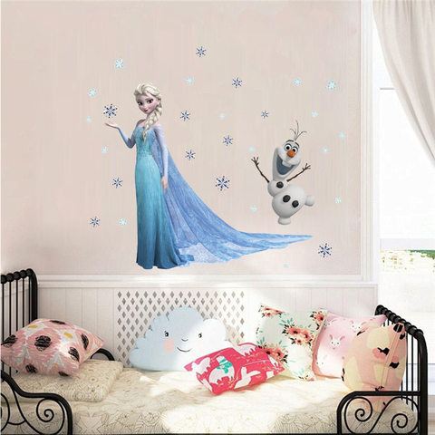 Lovely Olaf Elsa Queen Snowflakes Frozen Wall Stickers For Kids Room Decoration Cartoon Home Decals Anime Mural Art Movie Poster ► Photo 1/6