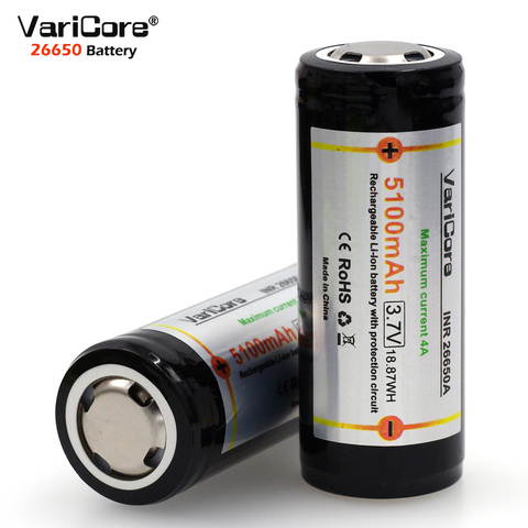 2PCS VariCore Protection 26650 5100mAh 3.7V Li-lon Rechargeable Battery with PCB 4A 3.6V Power batteries for Flashlight ► Photo 1/5