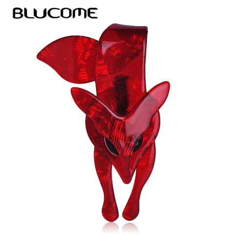 Blucome Flaming Fiery Red Fox Shape Brooch Striated Acrylic Jewelry For Lady Women Party Accessories Scarf Hat Bag Corsage Pins ► Photo 1/6