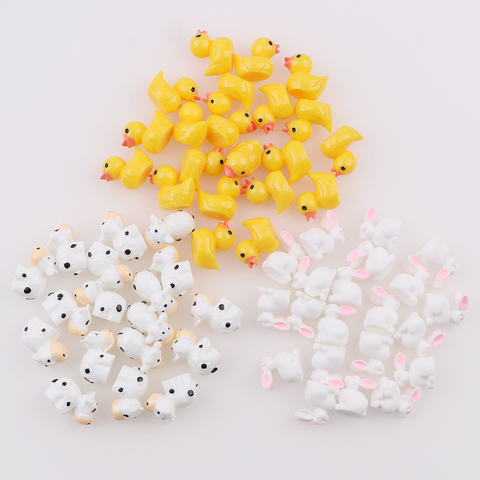 Mini 50pc AnimalResin Duck Rabbit Cows  Flat Back DIY Miniature Artificial Hand Painted Resin Cabochon Craft Play Doll House Toy ► Photo 1/6