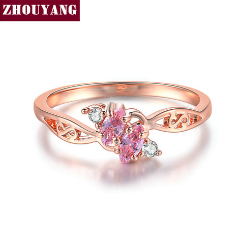 ZHOUYANG Ring For Women Elegant Style 3 Color CZ Crystal Hollow Out Rose Gold Sliver Color Engagement Fashion Jewelry R671 R777 ► Photo 1/6