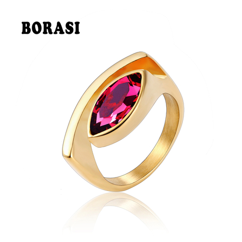 BORASI New Oval Stone Finger Rings Stainless Steel Ring Colorful Peculiar Luxury Jewelry Female Ring For Women Wedding/ Party ► Photo 1/5