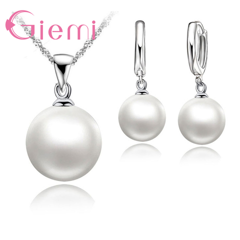 3 Color Option White/Black/Pink Pearl Jewelry Sets Luxury 925 Sterling Silver Necklace Pendant Earrings Set for Women Gift ► Photo 1/3