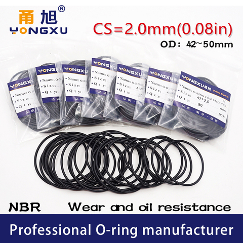 10PCS/lot Black NBR Sealing O-Ring CS2mm OD42/43/45/46/47/48/49/50*2mm O Ring Seal Rubber Gasket Nitrile Oil Rings Washer ► Photo 1/6