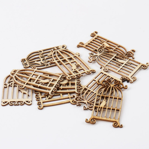 Natural Birdcage Pattern Wooden Scrapbooking Art Collection Craft for Handmade Accessory Sewing Home 52x34mm 24pcs/1set MZ161-FD ► Photo 1/6