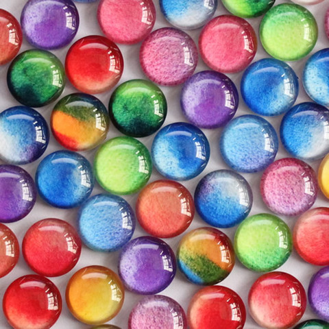 10 12 14 16 18 20 25mm Random Mixed Round Colorful Rainbow  Glass Pattern Cabochon Dome  Cameo Pendant Base Blank Tray  K05139 ► Photo 1/1