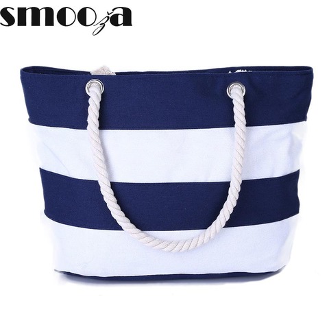 SMOOZA Women Beach Canvas Bag Fashion Color Stripes Printing Handbags Ladies Large Shoulder Bag Totes Casual Bolsa Shopping Bags ► Photo 1/6