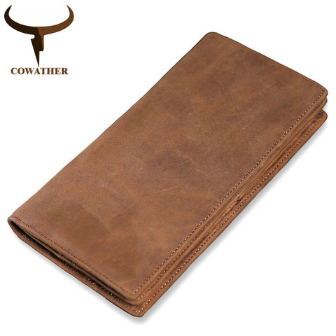 COWATHER high quality cow genuine leather wallet men 2022 Crazy horse leather long style vintage men wallets M9024 free shipping ► Photo 1/6