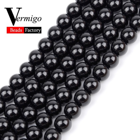 Smooth Black Agates Natural Stone Beads For Jewelry Making Round Onyx Loose Beads 4 6 8 10 12mm Diy Bracelet Necklace 15inches ► Photo 1/4