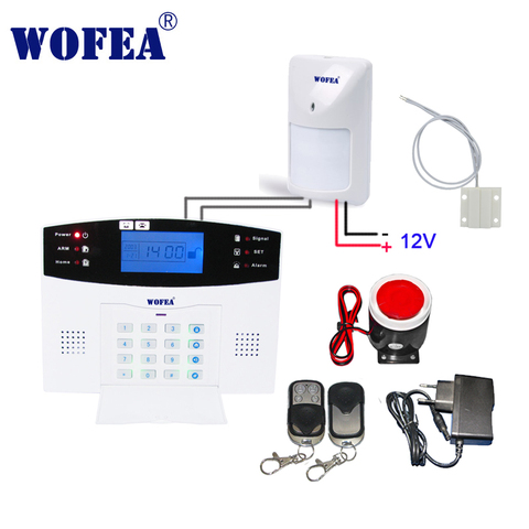 wofea LCD display  wireless wired bruglar GSM alarm system home security intercom w wired type sensor ► Photo 1/3