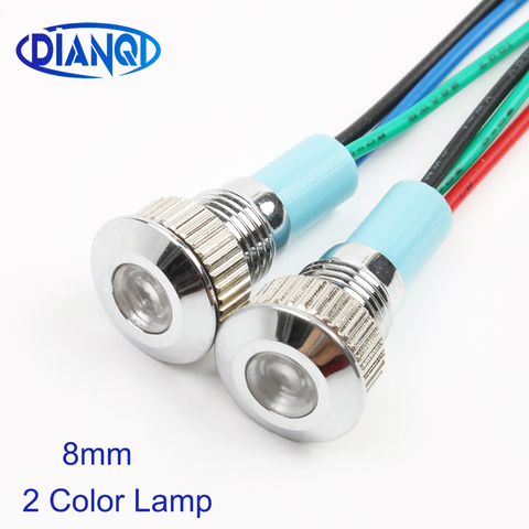 LED Metal Indicator light 8mm waterproof Signal lamp dot LIGHT with wire red yellow blue green white Two-color indicator lamp ► Photo 1/5