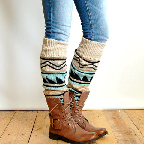 1Pc Women Winter Warm Long Boot Socks Knee High Bohemia Winter Knitted Leg Warmers Boots Gaiters Acrylic Wool Socks ► Photo 1/6