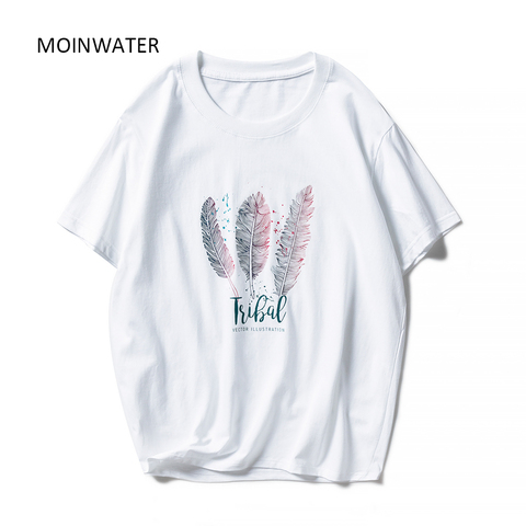 MOINWATER New Women Casual Summer T shirts Fashion Lady 100% Cotton White Tees Short Sleeve Black T shirt Tops for Woman MT1904 ► Photo 1/6