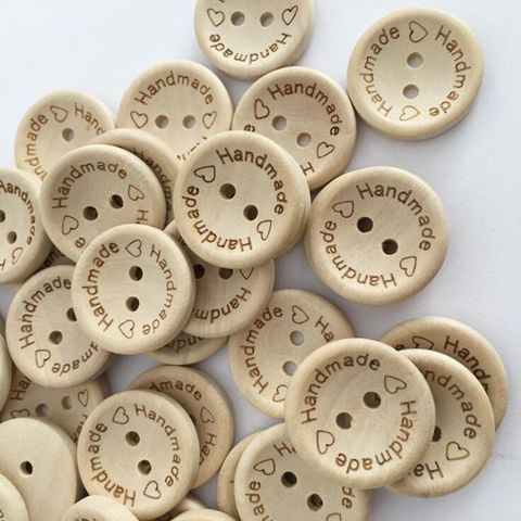 100pcs 15mm carving handmade with love Wood Buttons Flatback 2 Holes Wooden button Sewing Tools DIY Scrapbook Patchwork Craft ► Photo 1/4