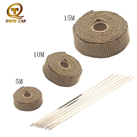1PC Motorcycle Exhaust Heat Wrap 5M/10M/15M Tape Thermal Exhaust Tape Turbo Pipe Heat Gold Exhaust Systems with 6 Stainless Ties ► Photo 1/6