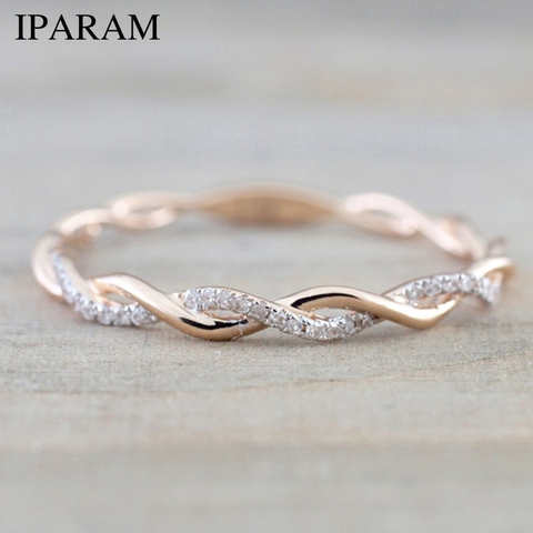 Rose Gold Color Twist Classical Cubic Zirconia Wedding Engagement Ring for Woman Girls Austrian Crystals Gift Rings Bague Femme ► Photo 1/6