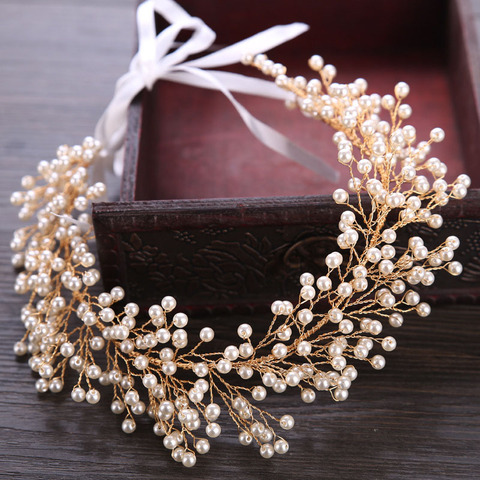 FORSEVEN Gold/Silver Color Pearls Headband Headpieces Women Kids Tiara Bride coroa Noiva Wedding Hair Jewelry Accessories ► Photo 1/1