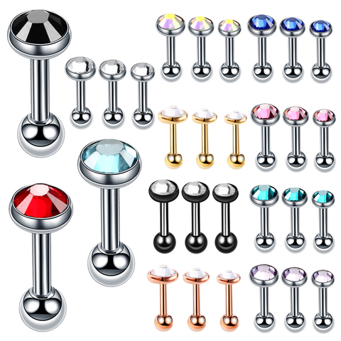 3Pcs/lot Surgical Steel Crystal Cartilage Helix Barbell Bar Ear Stud Piercing 16G Earring Piercings  Jewelry For Sexy Girls ► Photo 1/6