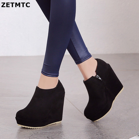 2022 Autumn Winter New Stylish Women Ankle Boots Sexy Platform Round Toe Wedges Boots Woman Ankle Boots Plus size 32-43 ► Photo 1/6