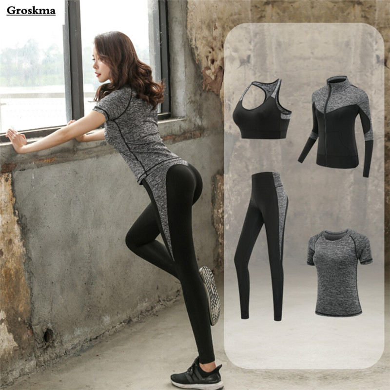 Quick dry women sportswear 4PCS set fitness gym yoga clothing suit sets  coat+bra+t shirt+leggings 2022 workout running training - Price history &  Review, AliExpress Seller - Catherine Evans Store