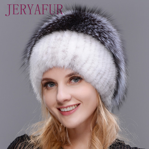 Women New Winter Fur Cap Hooded Head Genuine Mink Fur Hat and Silver Fox Fur Floral Design Hat High Quality Fur Fashion Hat ► Photo 1/6