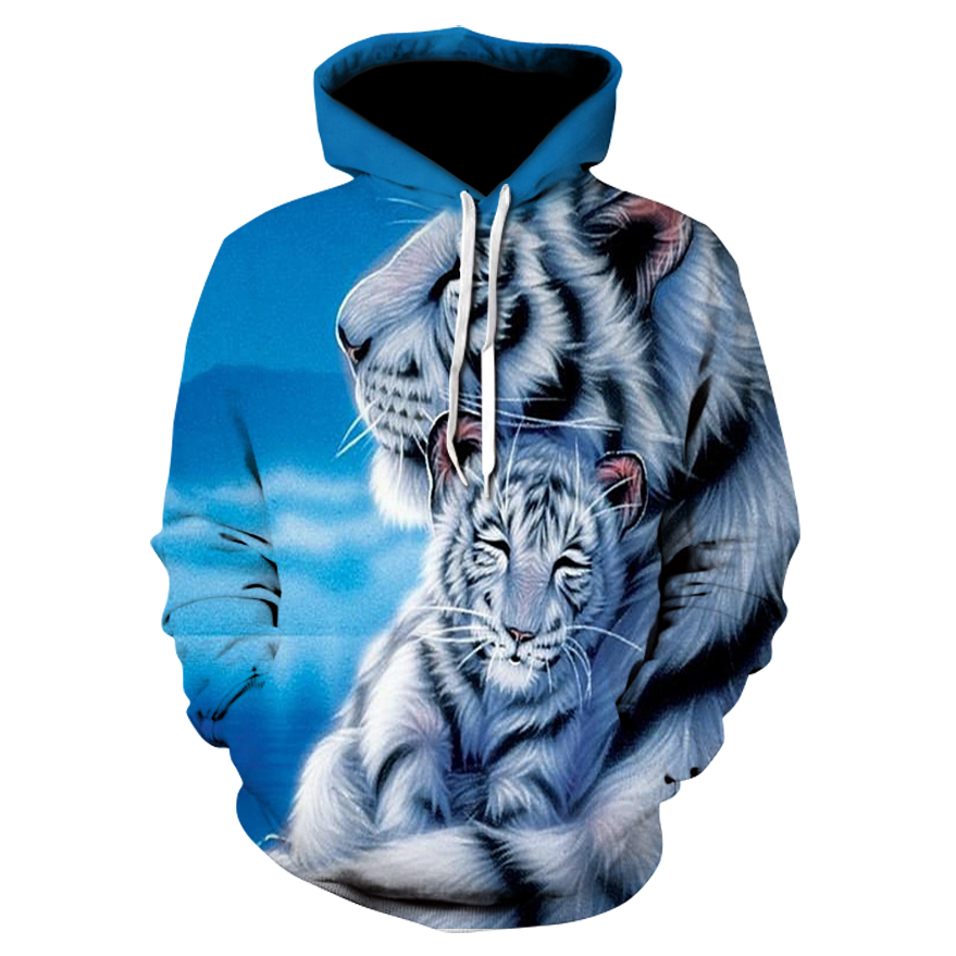 Mens Pullover Hooded Sweatshirt Tiger Graphic 