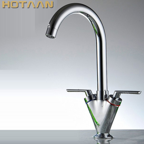 Brass Quality Guarantee! double handle kitchen sink tap ,kitchen mixer,round swivel Kitchen Faucets,torneira YT-6041 ► Photo 1/1