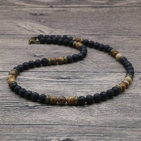 2022 Vintage Rustic Men Beaded Necklace Natural Lava Stone Chocker Necklace For Men/Women Tribal Jewelry Gift For Him  SU-11 ► Photo 1/6