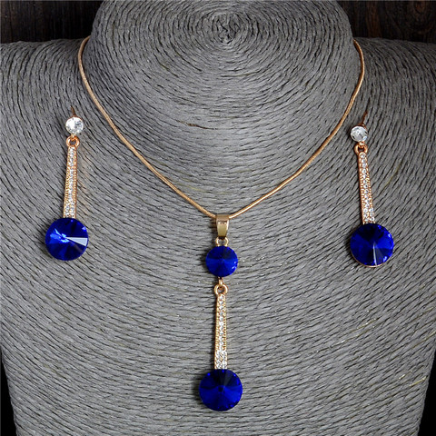2017 Gold Color Pendants & Necklace Stud Earrings Blue Natural Stone Cubic Zirconia Crystal Romantic Bridal Jewelry Sets ► Photo 1/6