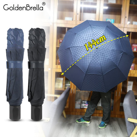 Top Quality 120cm Double Layer Dark Grid Umbrella Rain Women Men 4Folding 10Ribs Windproof Business Family Umbrella Sun Parasol ► Photo 1/6