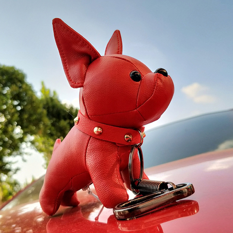 Bulldog Keychain Pu Leather Animal Dog Keyring Holder Bag Charm Trinket Chaveiros Bulldog Bag Accessories Punk Style Pendan ► Photo 1/5