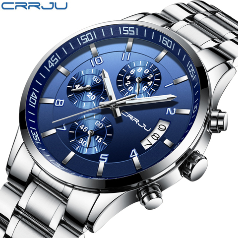 CRRJU 2022 Top Luxury Brand Men Sport Quartz WristWatches,Japan Movement  Business Stainless Steel Clock For Men erkek kol saati ► Photo 1/5