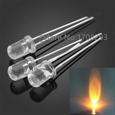 100Pcs  LED 5mm Diode Round Flashing Yellow Blinking Transparent LED Emitting Diode Bulb flash like a candle burning 2.0V ► Photo 1/3