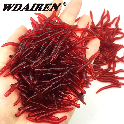 50pcs/Lot Red Worm Soft Lure Lifelike Earthworm Fishing Silicone Artificial Bait Tackle Fishy Smell Shrimp Additive Bass Carp ► Photo 1/6