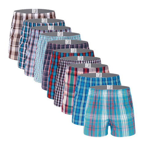 10PCS Plus size Classic Plaid Men's Boxers Cotton Mens Underwear Trunks Woven Boxer Waistband 5XL 6XL male hom underwear ► Photo 1/6