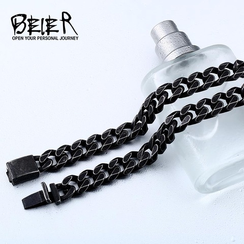 BEIER Vitage Stainless steel Make Old Flat Trimming Chain Bracelet Bangle man Domineering Style Of Personality Gift BC8-051 ► Photo 1/5