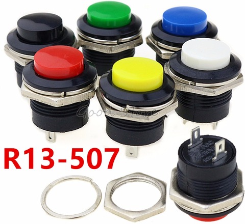 6 pcs R13-507 Momentary SPST NO Red Black White Yellow Green Blue Round Cap Push Button Switch AC 6A/125V 3A/250V 6color ► Photo 1/6