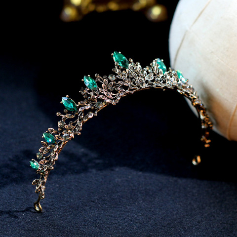 Luxury Vintage Green Crystal Bridal Tiaras Crowns Baroque Pageant Prom Rhinestone Veil Tiara Headpiece Wedding Hair Accessories ► Photo 1/5