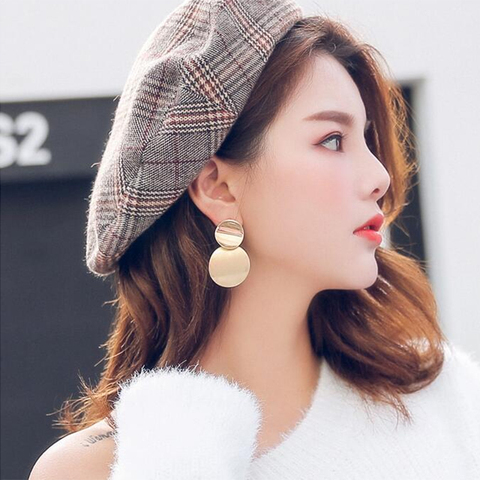 New Korean Women's Fashion Statement Metal Earrings For Women Gold And Silver Color Jewelry Simple Vintage Dangle Drop Earrings ► Photo 1/5