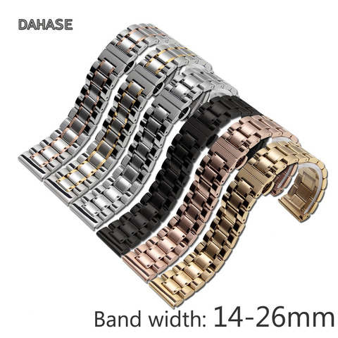 Watch Straps 14 16 17 18 19mm 20 21mm 22mm 23 24 26mm 5 Links Stainless Steel Replacement Watch Band with Butterfly Buckle ► Photo 1/6