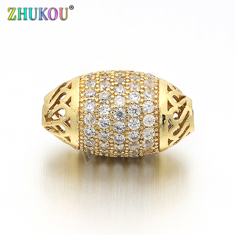 10*17mm Brass Inlay Cubic Zirconia Oval Spacer Beads DIY Jewelry Bracelet Necklace Making, Hole: 1.2mm, Model: VZ46 ► Photo 1/5