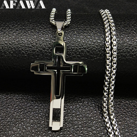 2022 Fashion Cross Stainless Steel Statement Necklace for Men Silver Color Necklaces Pendants Jewelry acero inoxidable N18798 ► Photo 1/6