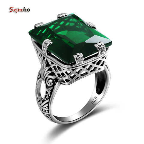 Szjinao Emerald Ring 4.8ct Green Vintage 925 Sterling Silver Rings Gemstones Women Punk 2022 Fashion Party Fine Jewelry Bague ► Photo 1/6