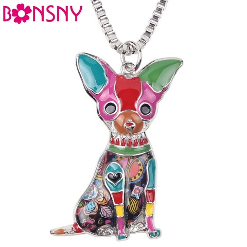 Bonsny Maxi Statement Metal Alloy Chihuahuas Dog Choker Necklace Chain Collar Pendant Fashion New Enamel Jewelry For Women ► Photo 1/6