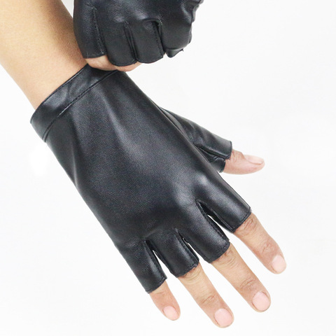 Fashion Female Thin Breathable PU Leather Punk Hip-hop Dance Gloves Women Half Finger Driving Gloves Nightclub Show Gloves A74 ► Photo 1/6