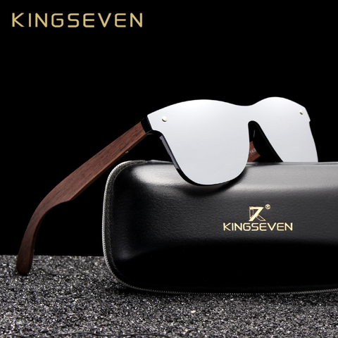 KINGSEVEN 2022 Luxury Walnut Wood Sunglasses Polarized Wooden Brand Designer Rimless Mirrored Square Sun Glasses For Women/Men ► Photo 1/6